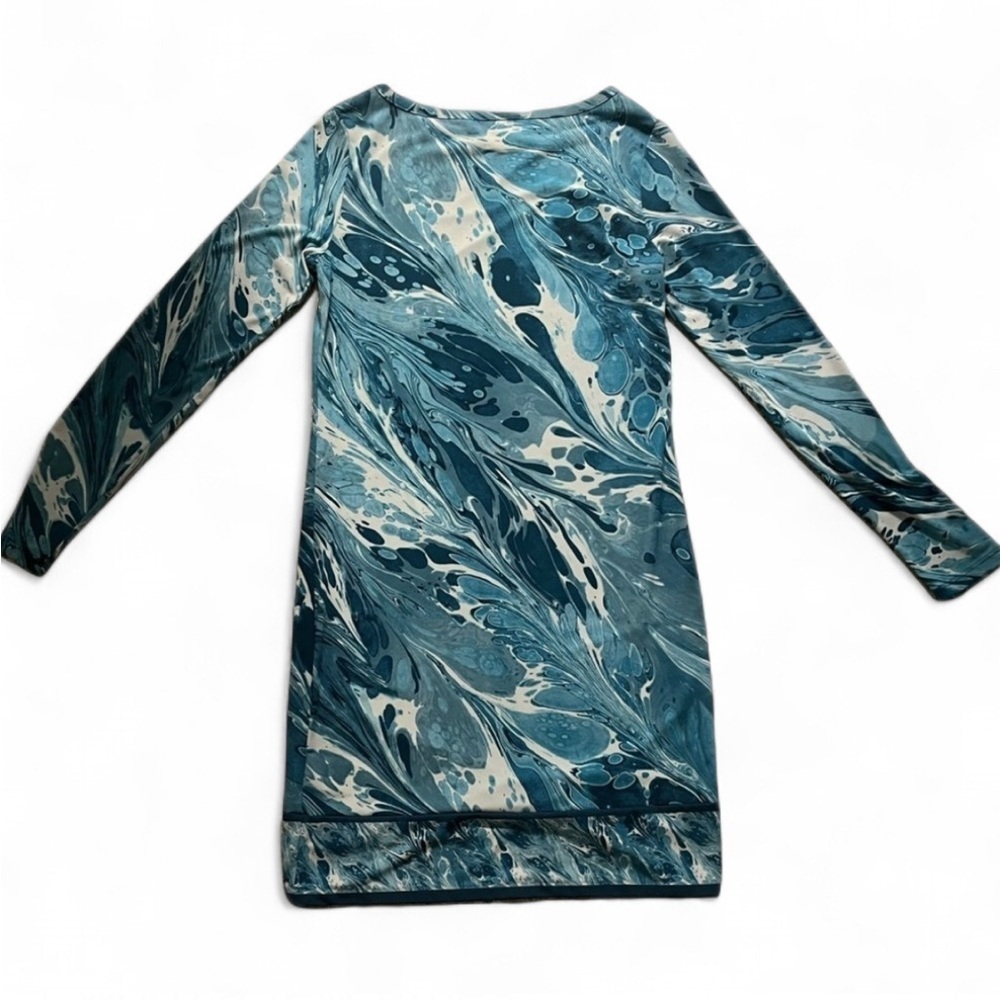 Michael Kors Turquoise Long-Sleeve Marble-Print Dress, XS. Nautical/mermaid - Picture 3 of 7